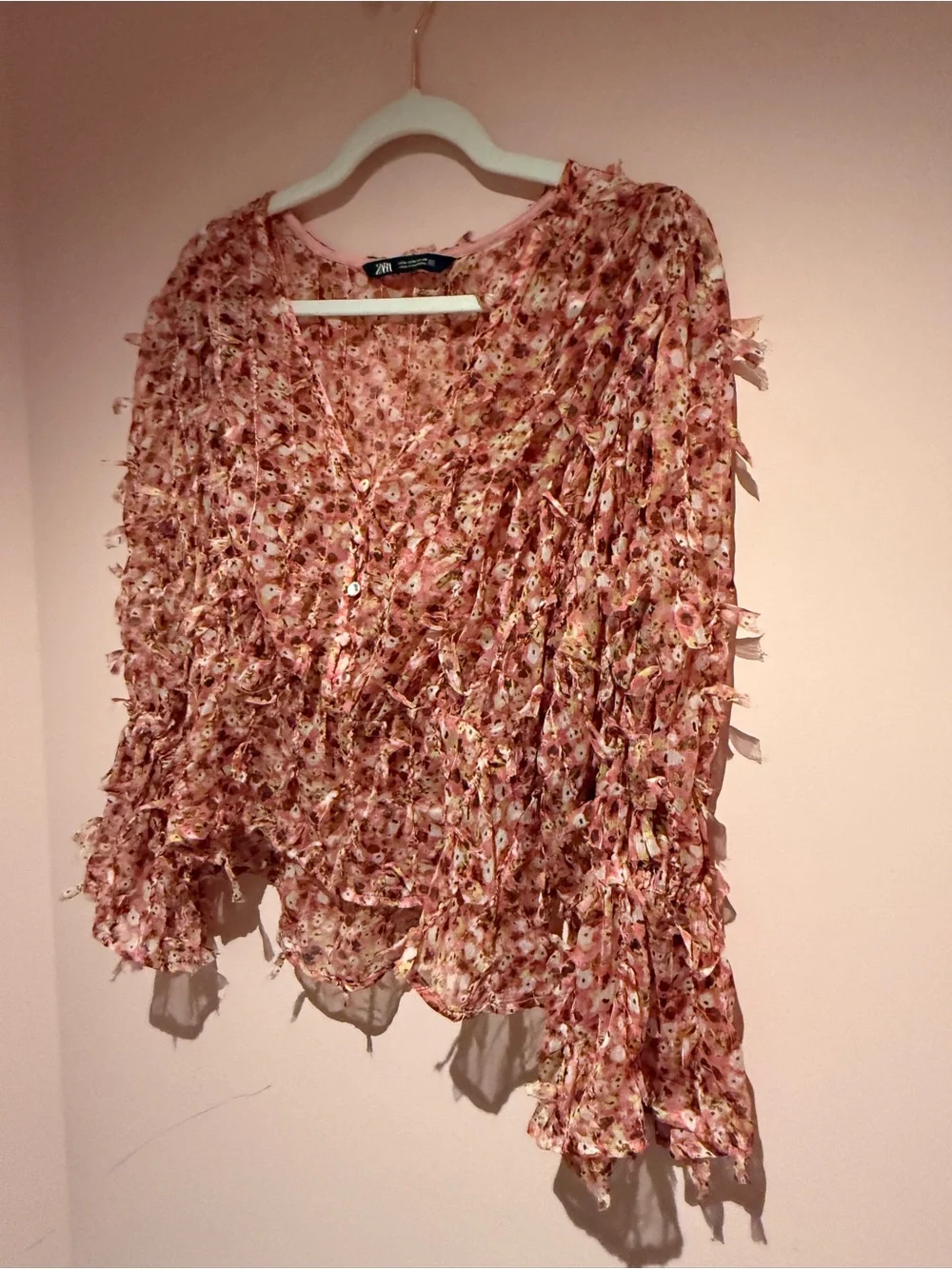 Zara Pink Textured Floral Peplum Top